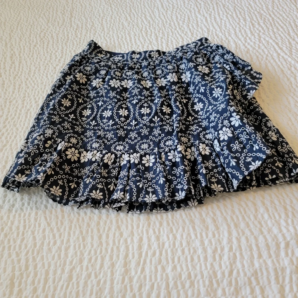 Kate Spade Navy Floral Ruffle Wrap Mini Skirt